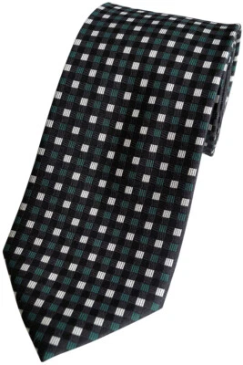 BEYTNUR Handgefertigte Herren Luxus Seiden Krawatte, Schwarz, Grün, Kariert, K 215.1