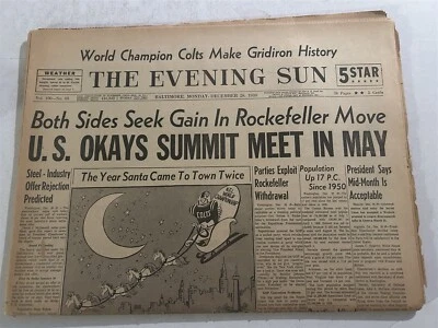 1959 Periódico The Sun Baltimore Colts Gigantes de Nueva York Johnny Unitas Campeones del Mundo Foto 1 de 4