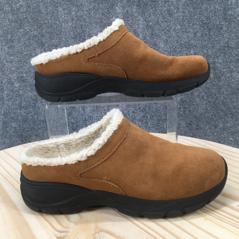 Zapatos Lands End para mujer 7 B informales sin cordones forrados zuecos de mula marrón gamuza cuero Foto 1 de 4