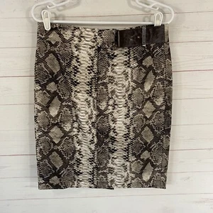 Michael Michael Kors Snakeskin Print Knee Length Skirt Sz 4 Brown Belted Lined - Picture 1 of 11