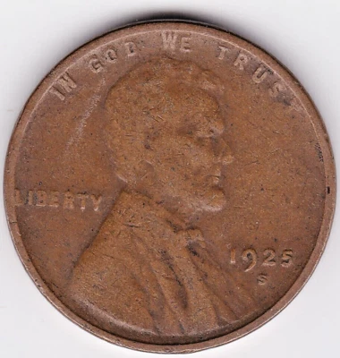 1925 S  Lincoln Wheat Cent semi key date with VF+ details - Image 1 of 2