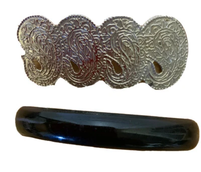 2-CLIPS DE PELO de colección con pasador de los años 80 cierre fácil negro y plateado Foto 1 de 4