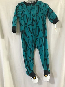 New Carter's Penguin Fleece Pajama Footie Sleeper Toddler Boy Teal 1pc many size - Picture 1 of 3