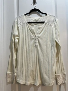 Eddie Bauer Henley Langarmshirt gerippt vanille Gr. XXL Achsel zu Achsel 25" - Bild 1 von 5