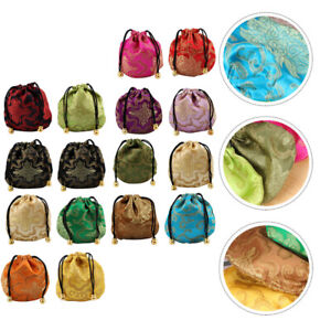 16PCS Vintage Embroidered Drawstring Bags - Brocade Purse