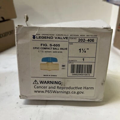Legend Valve 1-1/4" S-605 CPVC Ball Valve | 202-406 - Image 1 of 2