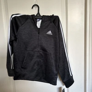 Adidas Boys Black/White Hooded Zip Up Jacket Size Small 8 New With Tags - Picture 1 of 3