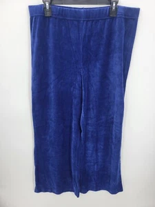 Quacker Factory Pants Womens Large Blue Velvet Pull On Wide Leg Flowy Boho Party - Picture 1 of 9