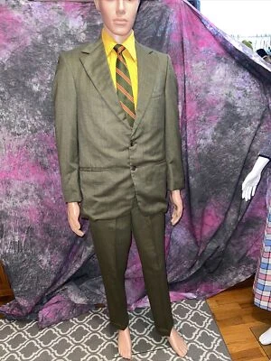 Vtg 1970s 2 piece green / blue panel plaid 2 button flat front suit 40 34X31.5 — 第 1/4 张图片