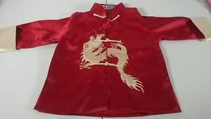 Laoguda Top Jacket 3 4 Dragon Oriental Silk Lined Red Ivory Embroidered L/S - Picture 1 of 8