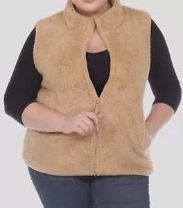 White Mark Women's Beige Pocket Sleeveless Sherpa Vest Jacket Plus Size 3XL - Picture 1 of 6