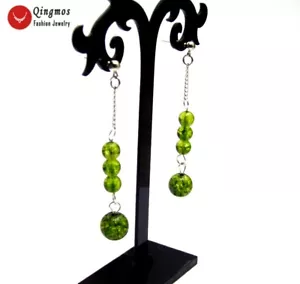 Natürliche 6 mm & 10 mm Runde Grün Peridot Ohrhänger für Frauen Schmuck Ohr719 - Bild 1 von 6