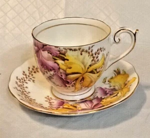 Vintage (50er) Glocke Porzellan Orchideen Teetasse Untertasse Fine Bone England F02D - Bild 1 von 6