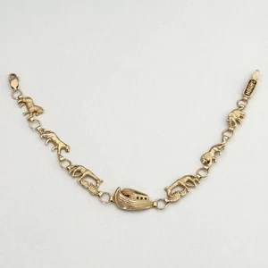 Bracciale maglia catena religiosa animale arca di Noè in oro giallo 14 kt - Foto 1 di 18