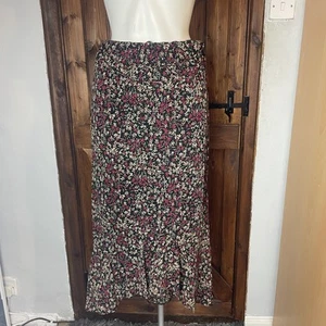 Laura Ashley Womens Black Ditsy Floral Ruffle Dip Hem Maxi Skirt UK 12 - Picture 1 of 8