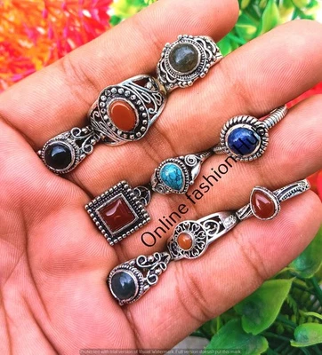 Оптовая продажа лабрадорит и смесь кольца лот 925 пробы покрытием драгоценных камней ювелирных изделий - Изображение 1 из 2