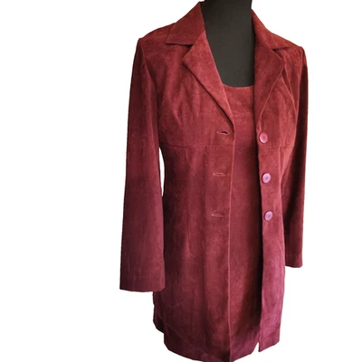 Bohemian Faux Suede Wine Women's Dress Jacket Size 10 Set Kathy Ireland Vintage - Image 1 of 4