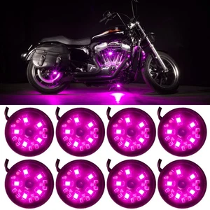 LEDGLOW 8PC PINK POD LED MOTORCYCLE NEON UNDERGLOW LIGHTING LIGHTS KIT w SWITCH - Picture 1 of 8