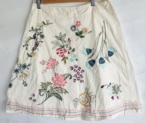 Talbots Petites White Embroidered Skirt Floral Boho Cottagecore A Line Size 12 - Picture 1 of 5