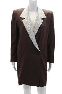 Agostino Womens Crystal Detail Long Sleeve Button Up Blazer Dress Brown Size L - Picture 1 of 4