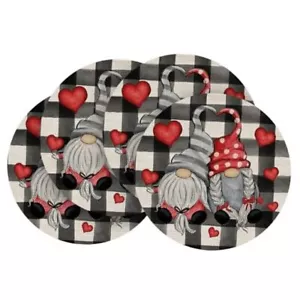 Gnomes Vinyl Round Valentine's Day Placemats 15", Round Set of 4 Black/Beige - Picture 1 of 7