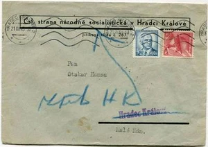 Copertina Cecoslovacchia Hradec Kralove 21.XII 1945 Destinatario Ritorno Sconosciuto - Foto 1 di 2
