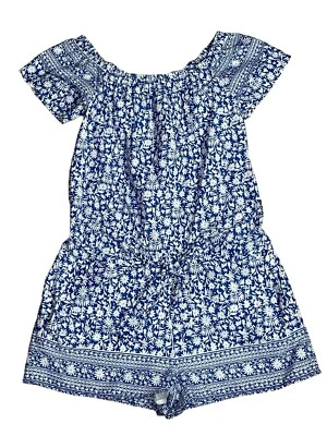 Vineyard Vine Romper Women Medium Blue White Floral Pockets Tie Lined Preppy Fun - Imagem 1 de 4