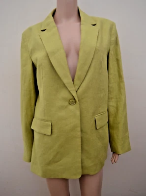 New M&S Autograph Irish Linen Single Breasted Green Jacket UK 12 14 - Image 1 of 4