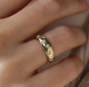 Rundschliff simulierter Diamant Damen Ehering Ring in 14k Gelbgold plattiert - Bild 1 von 5
