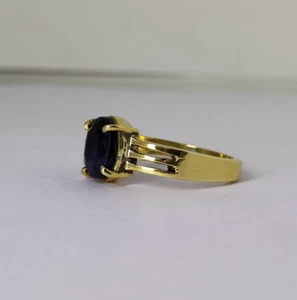 Natural Blue Sapphire Ring Birthstone astrological ring for unisex Gold Vermeil - Picture 1 of 5