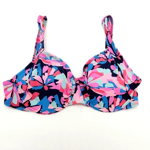 Title Nine Bikini Top Size 36DD Pink Print Underwire Bra Pads Swimsuit Support - Picture 1 of 6
