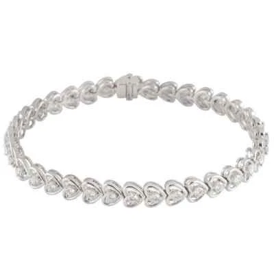 Fabuloso pulseira feminina de tênis corte redondo 2,07 CT zircônia cúbica formato coração link - Imagem 1 de 4