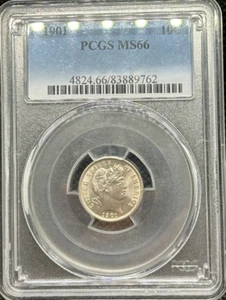 1901 Barber Dime 10C  PCGS MS 66 Bright White Nice Luster - Picture 1 of 3