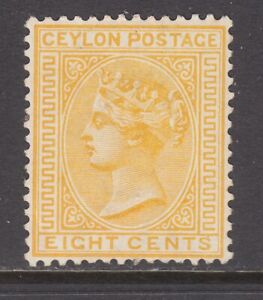 Ceylon Sc 66a MNG. 1872 8c orange yellow QV, no gum, fresh, bright