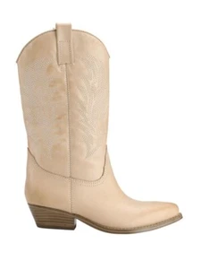 Women's Beige Leather Cowgirl Gallen Boots, GUESS - Size: UK 8 (US 10M) - Picture 1 of 4