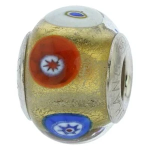 GlassOfVenice Murano Glass Sterling Silver Millefiori Mosaic Gold Charm Bead - Picture 1 of 6