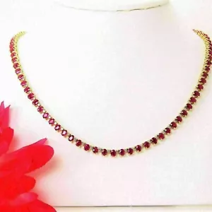 25.CT Oval Cut Lab Created Red Ruby 14k Yellow Gold Plated Tennis 18" Necklace - Picture 1 of 4