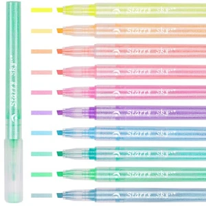 10-Pack Glitter Marker Highlighter Pens, Chisel Fine Tip Assorted Fluorescent - Picture 1 of 6