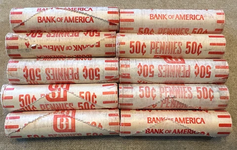 1974 D Lincoln Cent 5 Rolls Old Bank Of America Wrapped OBW Five Cover