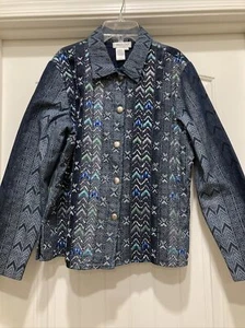 Coldwater Creek Denim-Like Jacket Beads Sequins Embroidery SZ M Embellished - Picture 1 of 10
