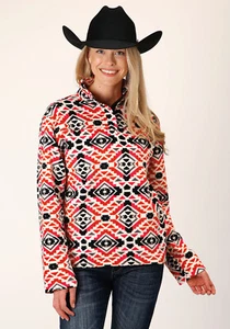 Roper Womens Aztec Print Orange/Black Polyester Fleece Jacket - Picture 1 of 4