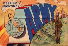 Vintage WWII Postcards United States Army Keep 'Em Fighting!  Curt Teich & Co