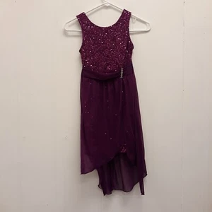 Formal Dress Amy Byer Size 7 with flowers, sequins purple zipper/ Sleeveless  - Picture 1 of 11