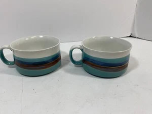 2er Set Otagiri Horizon Steinzeug Keramik Suppentasse türkis blau Streifen neu - Bild 1 von 7