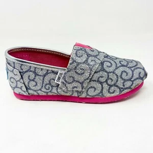 Toms Classics Silver Swirl Pattern Tiny Toddler  Slip On Casual Canvas Flat Shoe - Picture 1 of 5