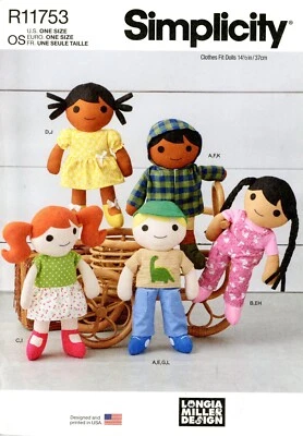 Simplicity R11753 LONGIA MILLER 14.5" Cloth Dolls & Clothes UNCUT Pattern S9770 - Image 1 of 3
