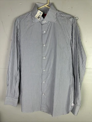 ISAIA | Camisa a Rayas LS Abotonada | Gris/Azul | 39 EE. UU. 15,5” Cuello Foto 1 de 4