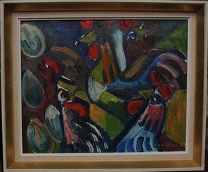 Eyvind Olesen 1907-1995, composición con gallinas, fecha 1961 - Imagen 1 de 8