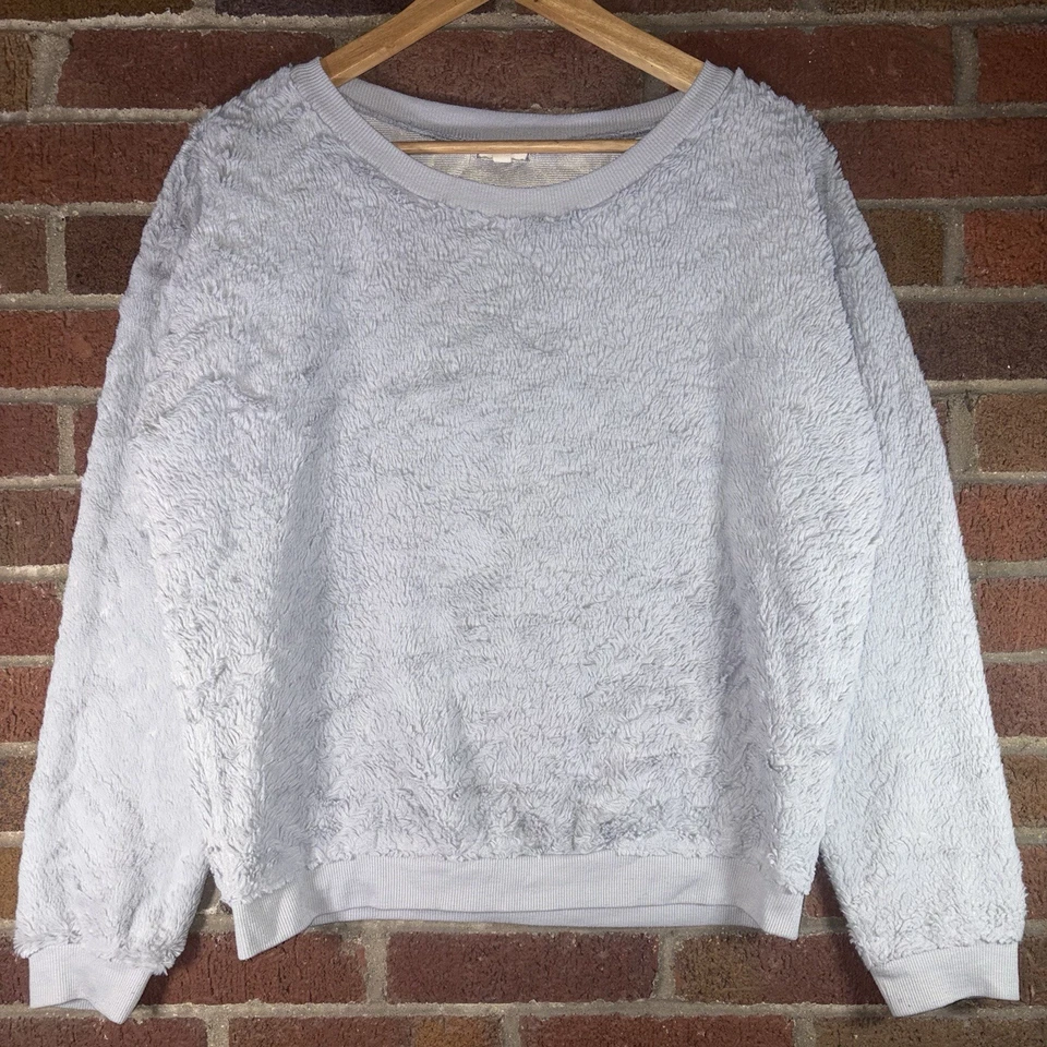 Size L - Eyeshadow Long Sleeve Crew Neck Teddy Bear Fleece Sherpa Sweatshirt - Image 1 of 4