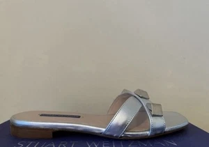 STUART WEITZMAN CROSS STUDDED LEATHER SANDAL SZ 8 IN METALLIC SILVER - Picture 1 of 5